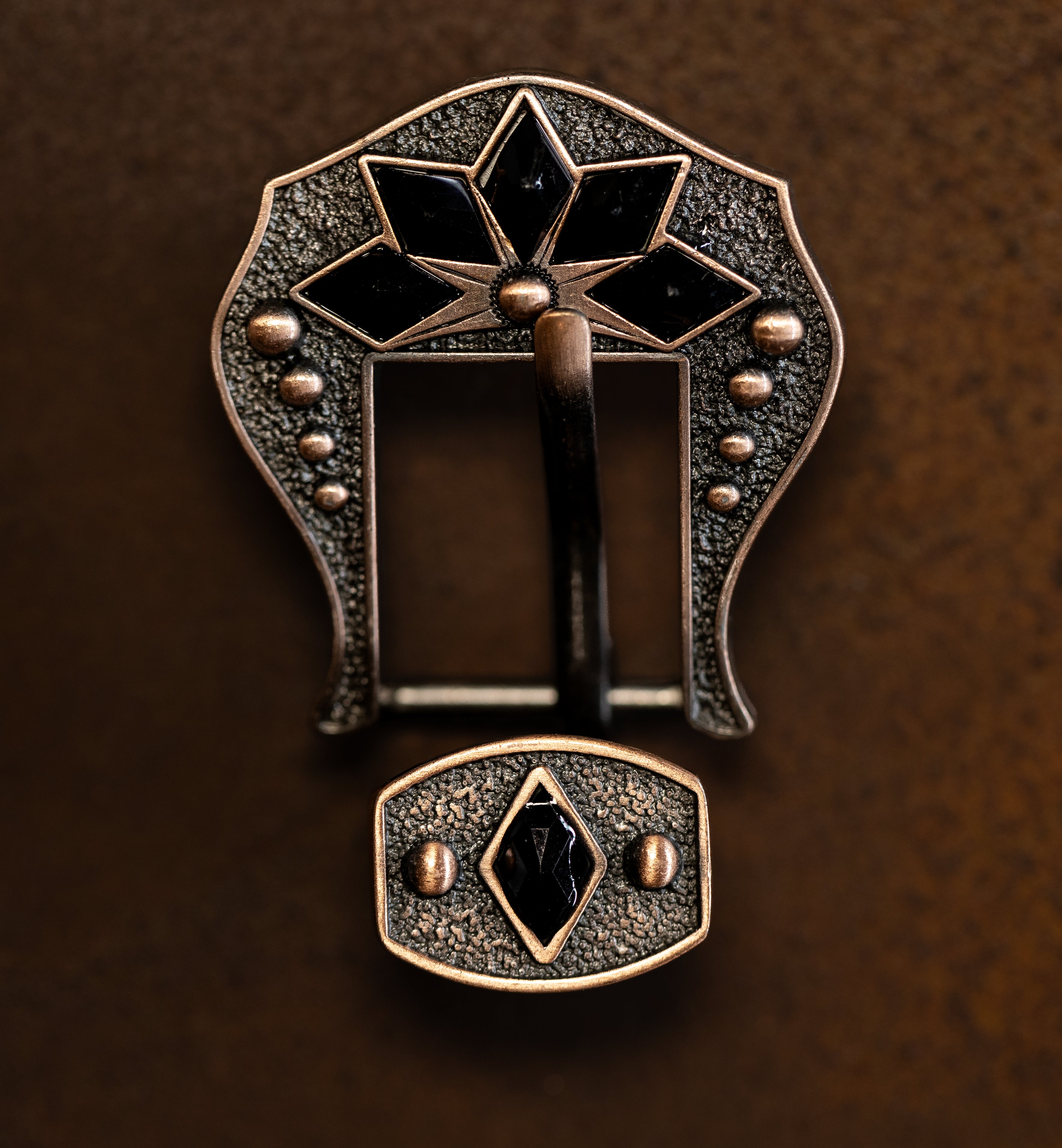 3/4" Copper Floral Buckle Cactus Flower with Black Stones