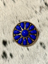 Load image into Gallery viewer, 1.5” Decorative Antique Copper Concho with Royal Blue Stones
