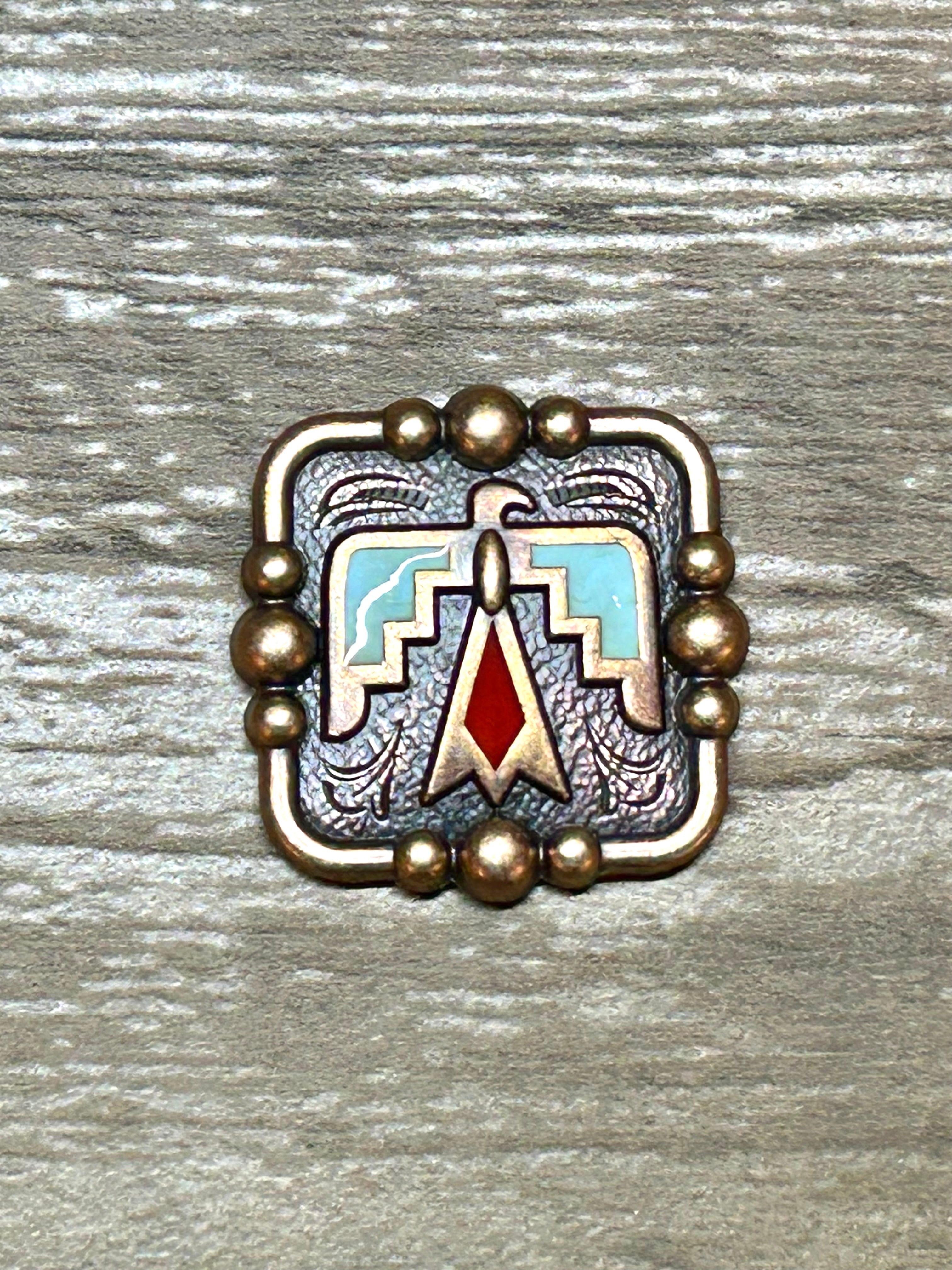 1.5” Copper Thunderbird Concho with red and turquoise color enamel