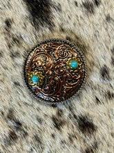 Load image into Gallery viewer, 1.25” Three-tone concho with turquoise color stone
