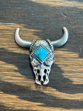 Load image into Gallery viewer, 1.5&quot; Copper Bull Skull Concho with copper face and Turquoise Stone
