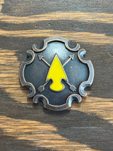 Load image into Gallery viewer, 1.5” copper cross arrow concho with yellow enamel
