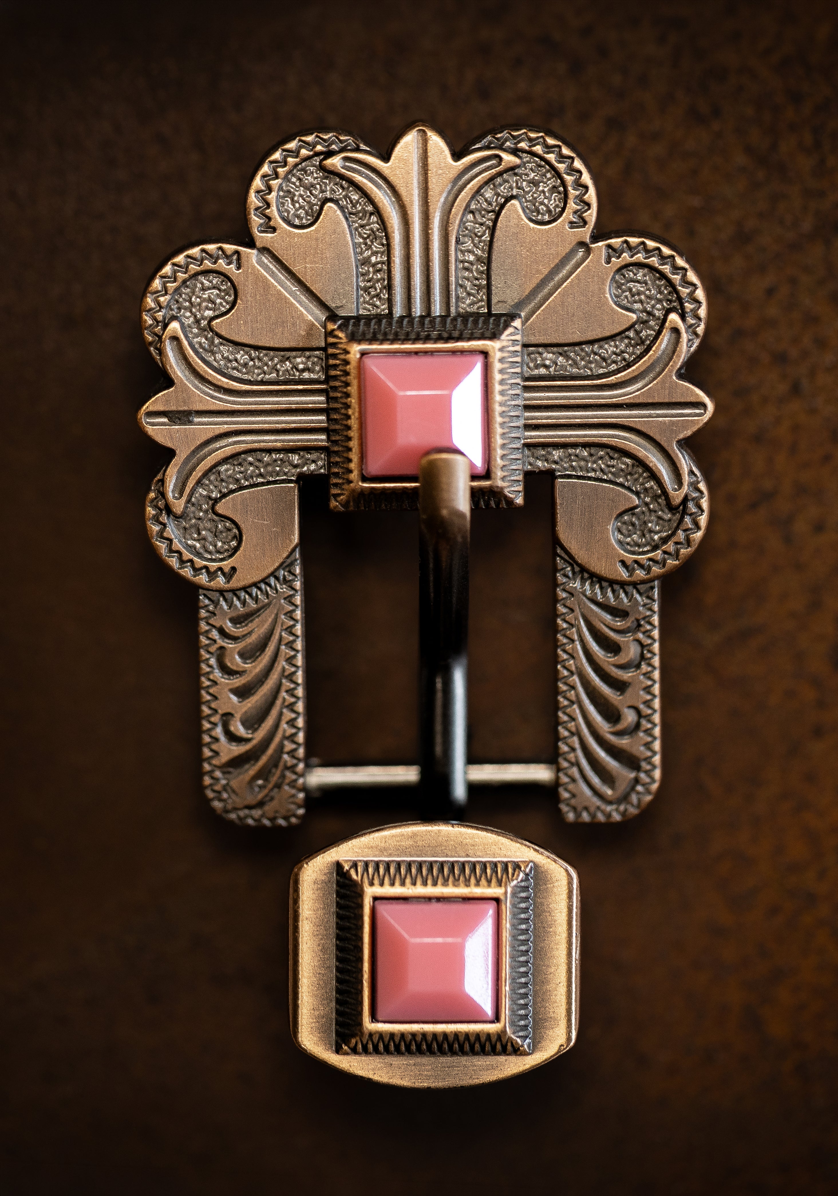 3/4" Copper Floral Buckle with Pink Stone