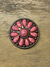 Load image into Gallery viewer, 1.5” Decorative Antique Copper Stone Concho with Fuchsia Stones
