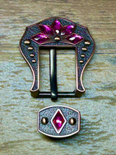 Load image into Gallery viewer, 3/4&quot; Copper Floral Buckle Cactus Flower with Fuschia Stones
