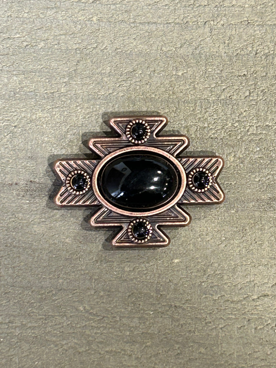 1.5” Copper Aztec conchos with black stones – High Desert Conchos