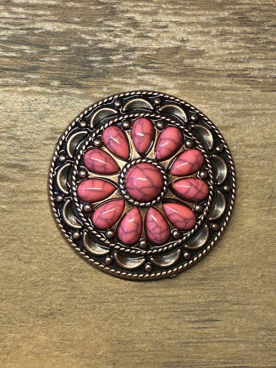 2” Decorative Antique Copper with Fuchsia Stone Concho