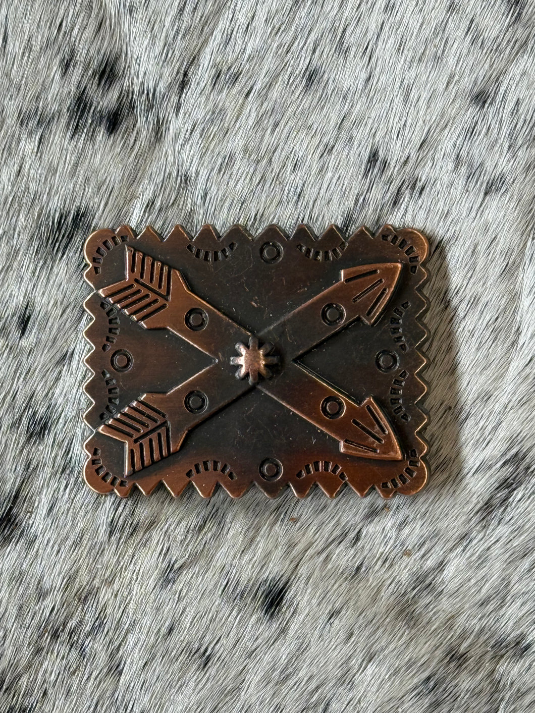 1.75” x 1.5” Rectangular Copper Crossed Arrows Concho