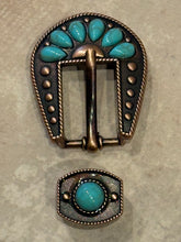 Load image into Gallery viewer, 3/4" Antique Copper Decorative Buckle with Turquoise Stones
