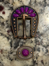 Load image into Gallery viewer, 3/4" Antique Copper Decorative Buckle with Purple Stones
