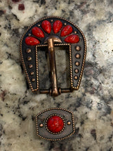 Load image into Gallery viewer, 3/4" Antique Copper Decorative Buckle with Red Stones
