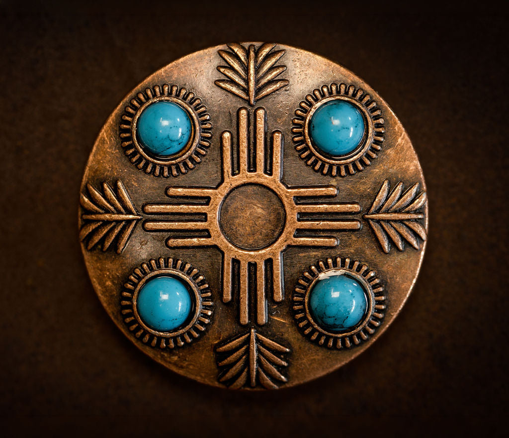 1.5" Copper Zia Concho with Turquoise Stones