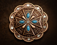 1.5" Copper Cross Concho with Turquoise and Clear Stones