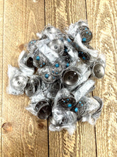 Load image into Gallery viewer, Bulk lot of 100 1.5&quot; Antique Nickel Squash Blossom Concho with turquoise stones
