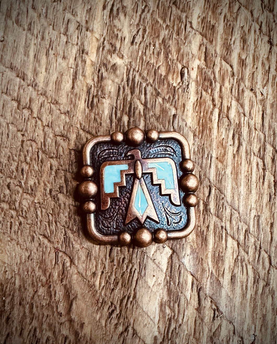 1.5” Copper Thunderbird Concho with turquoise color enamel