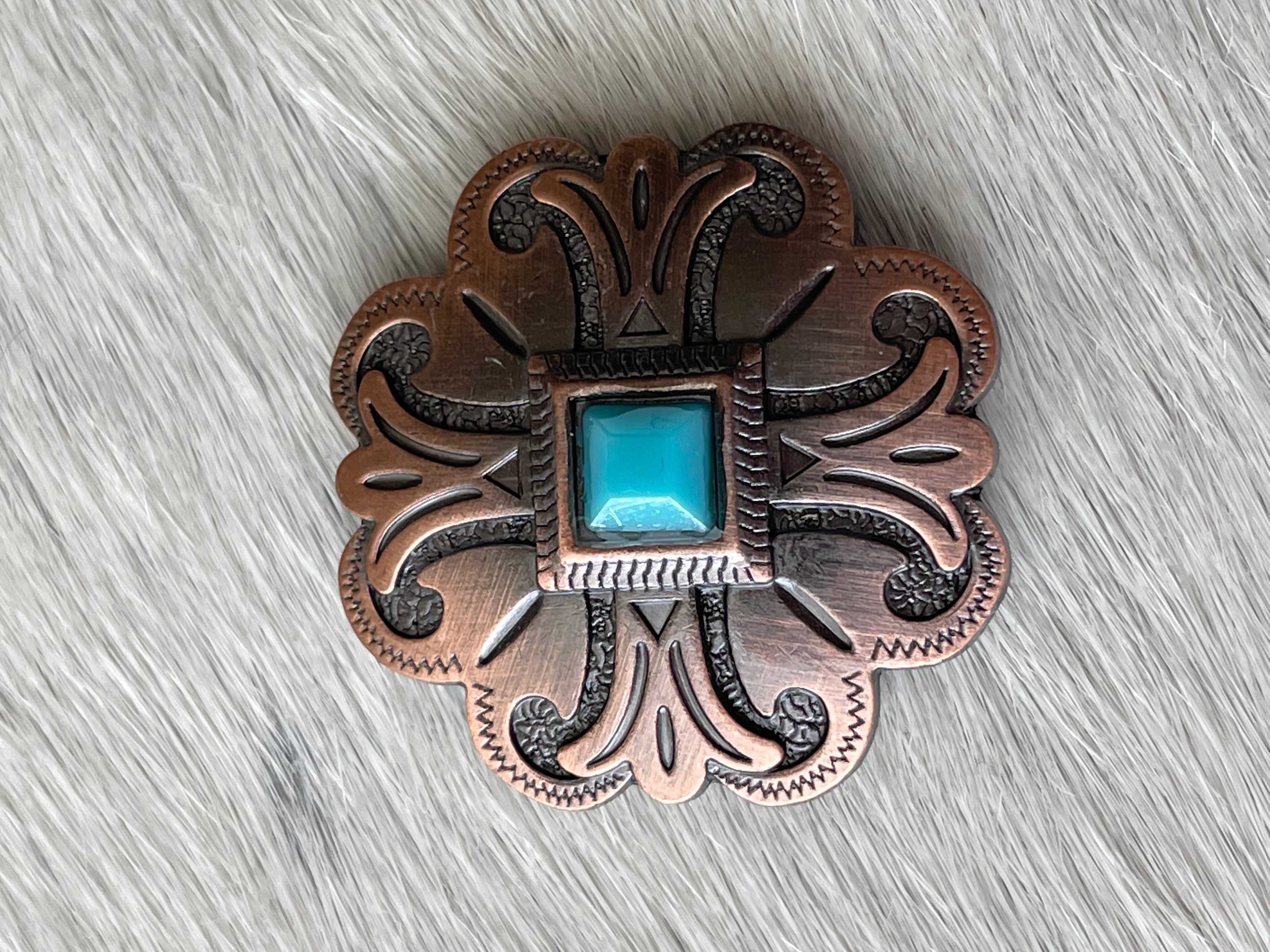 1.25 Copper Floral Turquoise Stone Concho