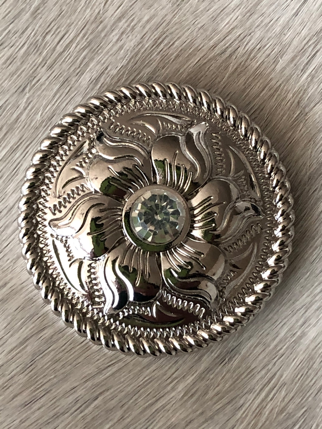 1.5” silver daisy concho with clear stone