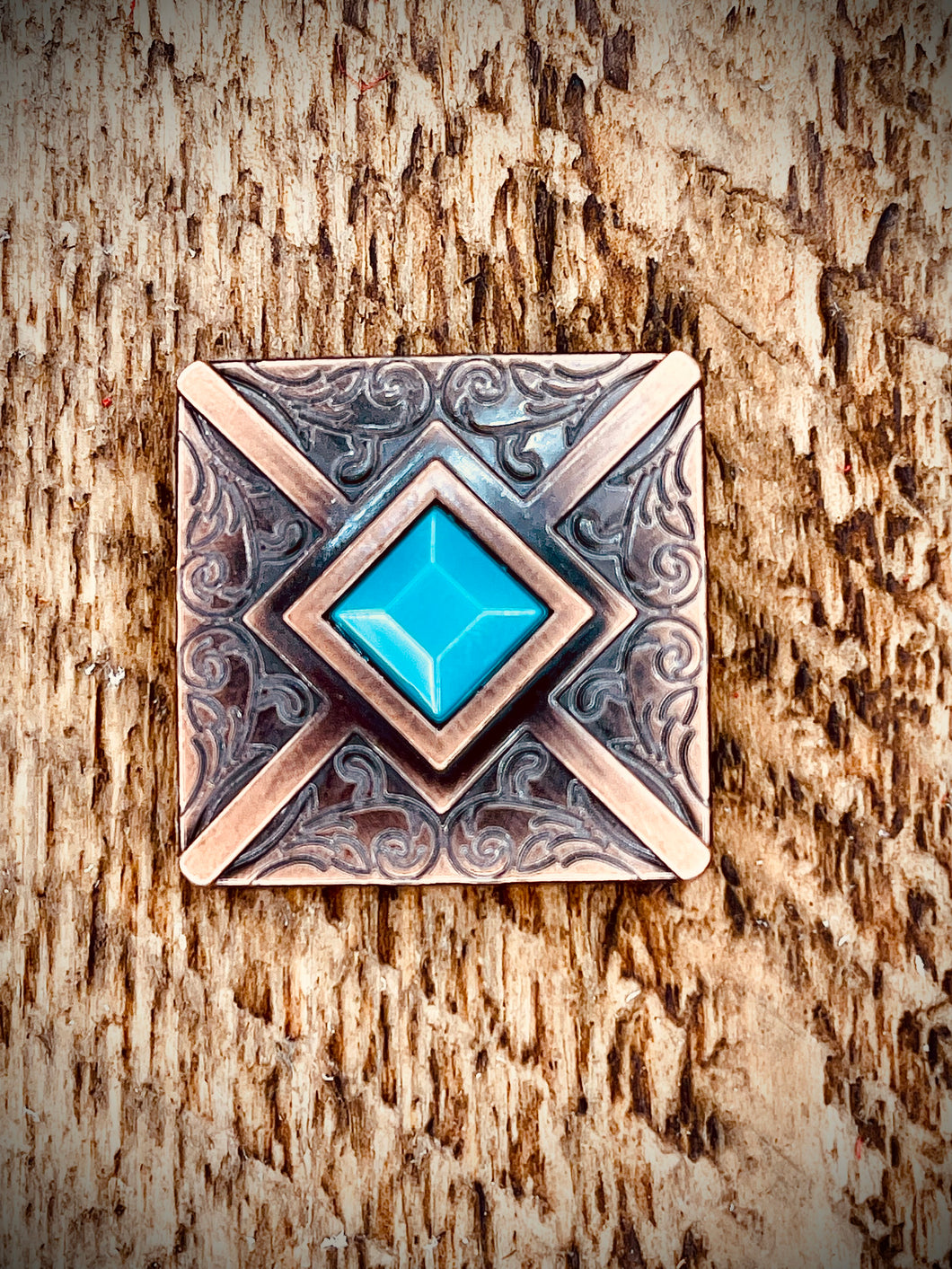 1.5” Copper square concho with turquoise stone